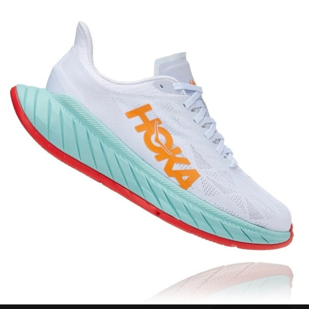 Hoka One One Carbon X 2 Womens 8.5 Running Shoes White Orange 1113527